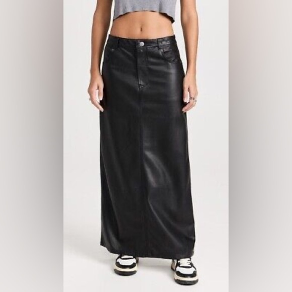 Free People Faux Leather City Slicker Vegan Midi Skirt Womens Black Size 4 B1543 - Picture 1 of 9
